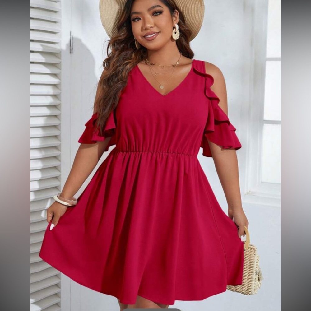 🆕 SHEIN Red Cold Shoulder Dress!!! Brand New!!! Plus 4X